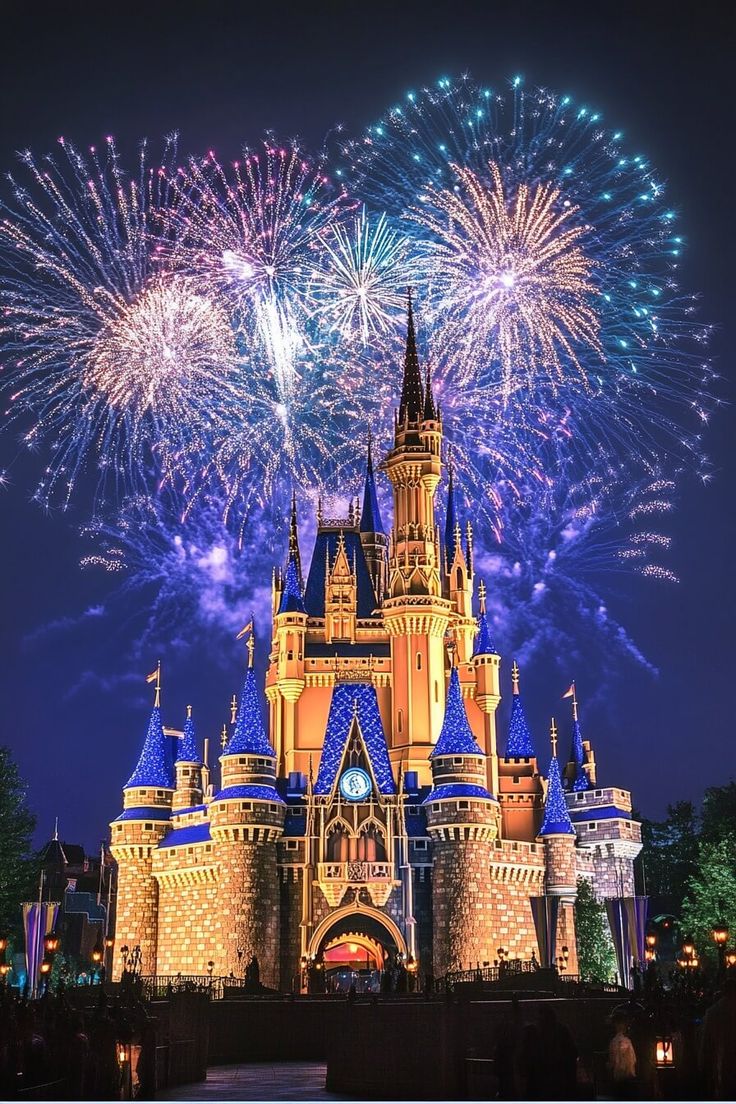Castillo Disney con fuegos artificiales
